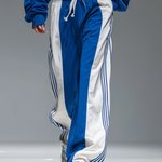 Retro Sporty Hoodie And Striped Wide-leg Pants Set
