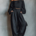 Cotton Casual Plain Wide Leg Pants