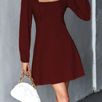 A-Line High Waisted Solid Color Split-Joint Square-Neck Mini Dresses