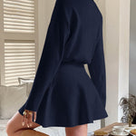 A-line High Waisted Elasticity Solid Color Round-neck Mini Dresses Sweater Dresses