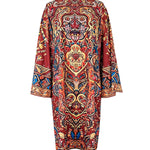 Long Sleeves Loose Contrast Color Printed Mock Neck Midi Dresses