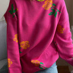 Round Neck Rose Print Sweater