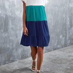 Loose Ruffle Sleeves Contrast Color Falbala Pleated Split-Joint Round-Neck Mini Dresses