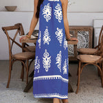 A-Line Loose Contrast Color Halter-Neck Maxi Dresses