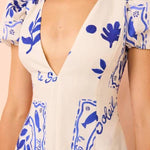 Embrace The Glamour Linen Blend Unique Print Puff Sleeve Pocketed Maxi Dress