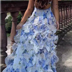 Spaghetti Strap Floral Print Tiered Slit Maxi Dress