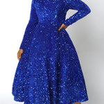 A-Line High Waisted Sequined Split-Joint Zipper Round-Neck Maxi Dresses