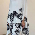 Batwing Sleeves Loose Flower Print Mock Neck Blouses&Shirts Tops
