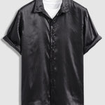 Men's Satin Striped Business Casual Short Sleeve Shirt