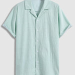 Men's textured short-sleeved shirt casual shorts solid color set