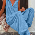 Margovil La Vie Pocketed Half Button Hoodied Jumpsuit(5 Colors Available)