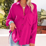 Zeagoo Zeagoo Women's Crinkle Crepe Casual Top Button-Down Long Sleeve Shirt Loose Blouse with Pocket
