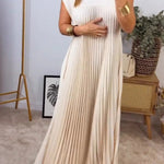 Sleeveless Pleated Simple Solid Color Dress