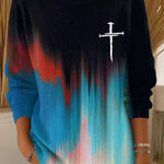 Women's Abstract Multicolor Gradient Painting Art Print Casual Pullover Sweater