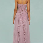 Dream Ode Lily Pad Style Pleats and Ruffles Halter Gown Maxi Dress