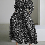 High Waisted Long Sleeves Buttoned Leopard Lapel Maxi Dresses