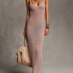 Boho-Vintage Elegant Open-Knit Mesh Maxi Dress
