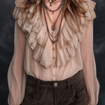 Vintage Champagne Ruffle Chiffon Blouse