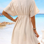 Batwing Sleeves Loose Elasticity See-Through Split-Joint V-Neck Mini Dresses