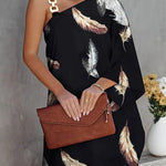 Batwing Sleeves Loose Color-Block Hollow Printed One-shoulder Mini Dresses Short Dresses