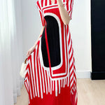 A-Line Loose Pleated Printed V-Neck Midi Dresses