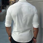 Men's Solid Color Stand Collar Long Sleeve Casual Shirt