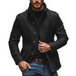 Men's Blended Stand Collar Single-breasted Slim Fit Solid Color Jacket