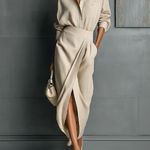 Women's Beige Cotton Blend Shirt And Skirt Set