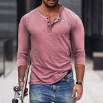 Men's Casual Cotton Blend Henley Neck Slim Fit Long Sleeve T-Shirt
