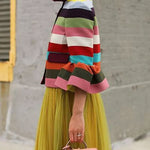 Flared Sleeves Multi-Colored Striped Lapel Jackets Outerwear