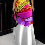 Skinny Sleeveless Flower Print High Neck Maxi Dresses