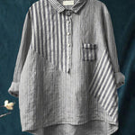 Women's Casual Cotton And Linen Striped Long-Sleeved Shirt