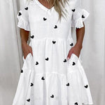 A-Line High Waisted Contrast Color Pleated Pockets Printed Split-Joint V-Neck Midi Dresses