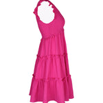 Loose Sleeveless Ruffle Trim Solid Color Split-Joint Deep V-Neck Mini Dresses