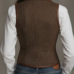 Herringbone Pattern Vest With Printed Lapel