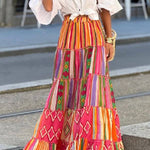 Color Block Ethnic Style Retro Long Skirt