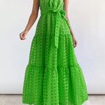 Loose Sleeveless Plaid Ribbed Stand Collar Maxi Dresses