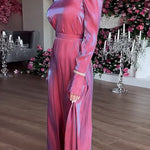 A-Line Long Sleeves Pleated Solid Color Tied Waist Zipper Round-Neck Maxi Dresses