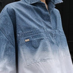 High-Low Loose Gradient Printed Split-Joint Split-Side Lapel Blouses&Shirts Tops