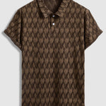 Men's geometric retro half button lapel short sleeve polo