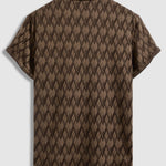 Men's geometric retro half button lapel short sleeve polo