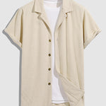 Men's solid color geometric terry texture short-sleeved shirt