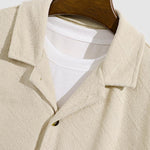 Men's solid color geometric terry texture short-sleeved shirt