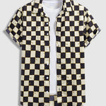 Men's plaid floral satin shirt casual shorts set