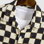 Men's Plaid Floral Satin Button-Down Short Sleeve Shirt