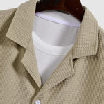 Men's Solid Color Textured Waffle Cuban Collar Short Sleeve Shirt