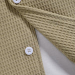 Men's Solid Color Textured Waffle Cuban Collar Short Sleeve Shirt