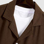 Men's textured casual Cuban collar solid color shirt