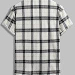 Men's Plaid Pleated Brushed Cuban Collar Short Sleeve Shirt