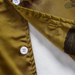 Men's Chinese Crane Pattern Satin Cuban Collar Short Sleeve Shirt